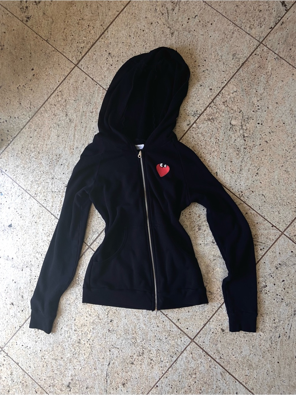 Lauren Moshi Black Zip Hoodie with Red Heart Patch size XS